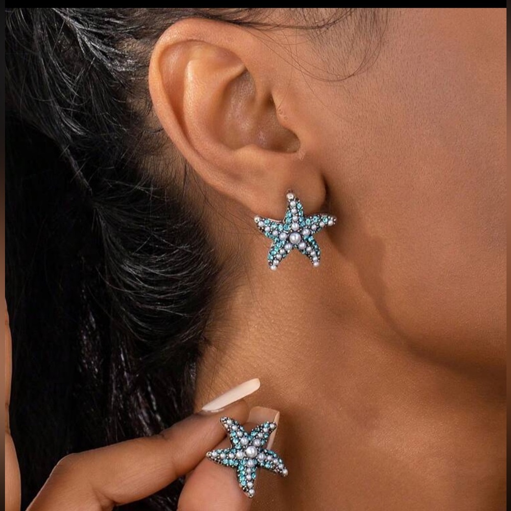 Starfish Stud Earrings, Blue Starfish Earrings